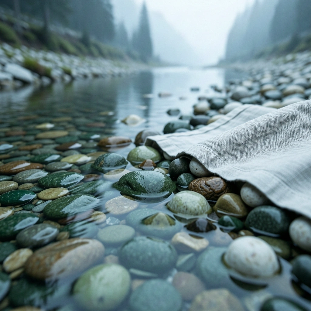 Smooth mountain stones in clear water